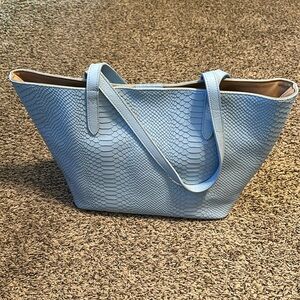 Gigi Teddie Tote, Slate Blue Embossed Python Leather. Brand New